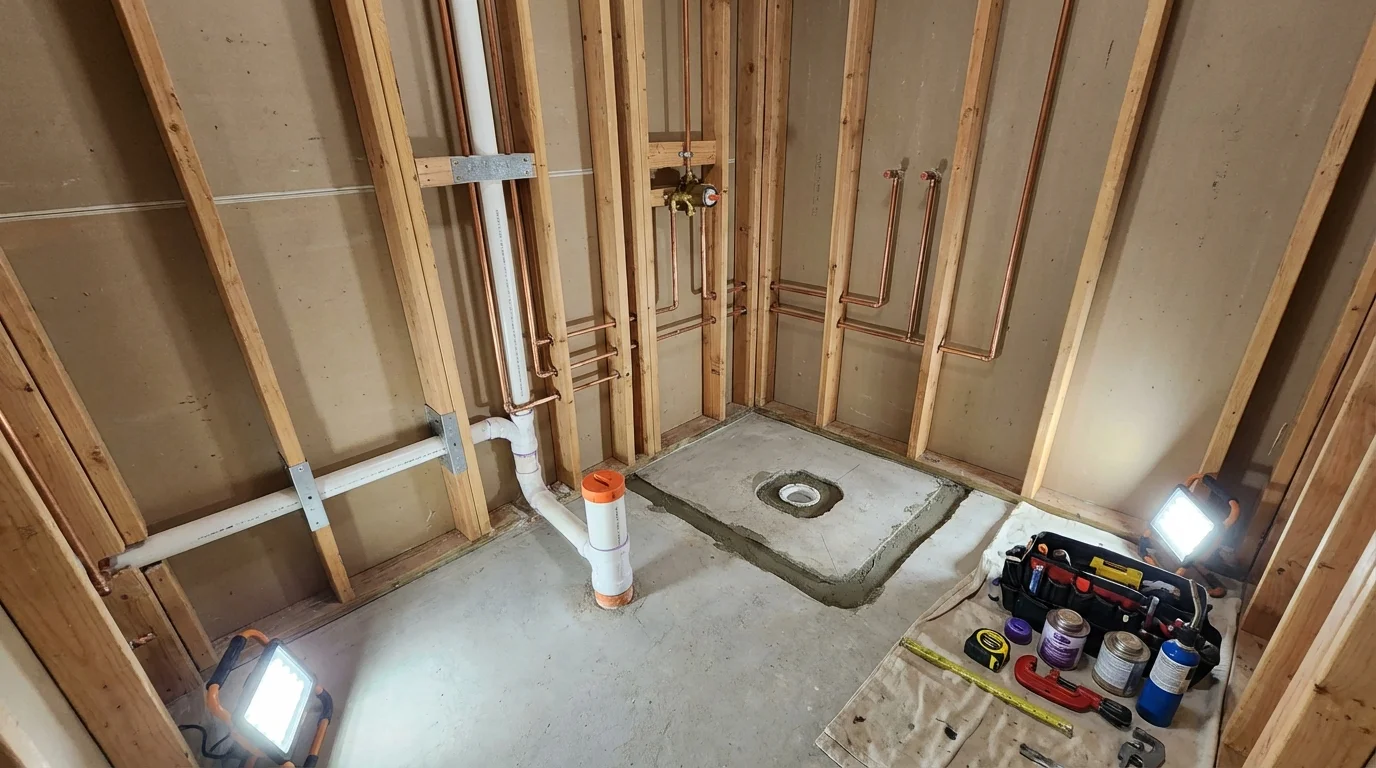 Bathroom rough-in plumbing during remodel by Johns Plumbing LLC in Marked Tree