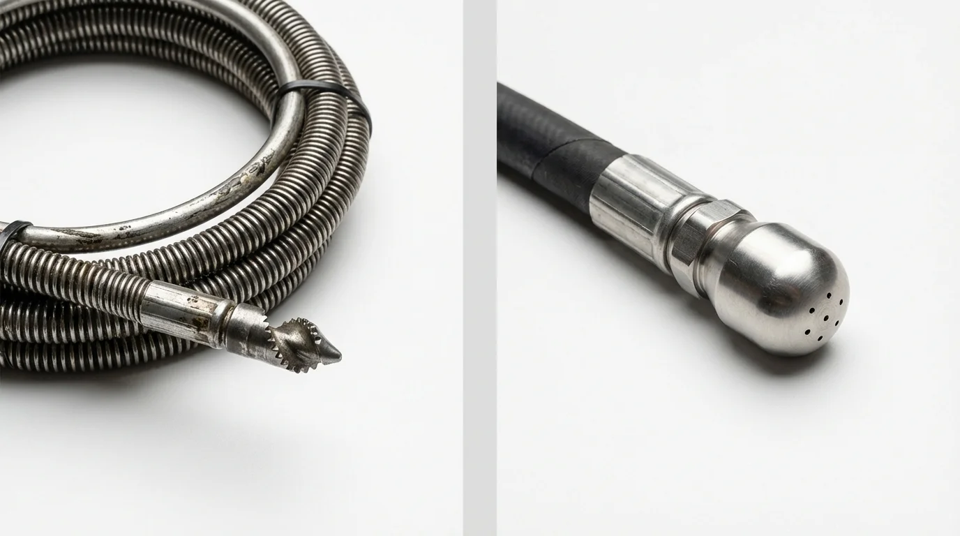 Drain snake cable and hydro jetting nozzle used for drain cleaning in Marked Tree, AR