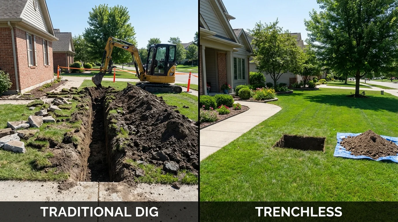 Trenchless sewer repair with minimal yard damage versus traditional excavation in Marked Tree, AR